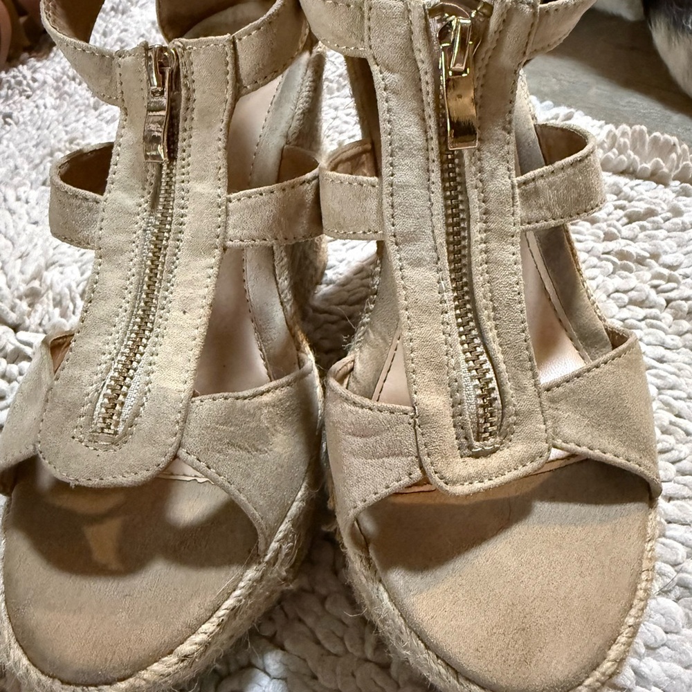 Hot Kiss Tan Sandals with Zipper Detail
